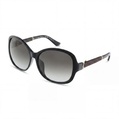 Ferragamo SF744SLA Black Oval Sunglasses for Women, Gray Gradient lens