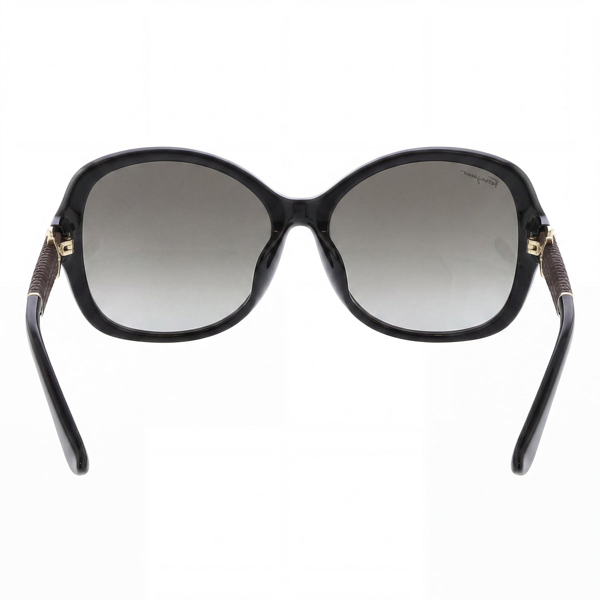 Gafas de sol de plástico ovaladas Salvatore Ferragamo degradadas en negro/gris para mujer, lentes de policarbonato con degradado gris, protección UV, 59 mm, Photo 3