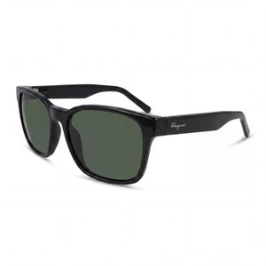 Ferragamo SF959S Black Square Sunglasses Unisex, Green lens