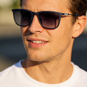 Fila Casual Rectangle Sunglasses Men — side view, Non-Polarized Blue gradient lens