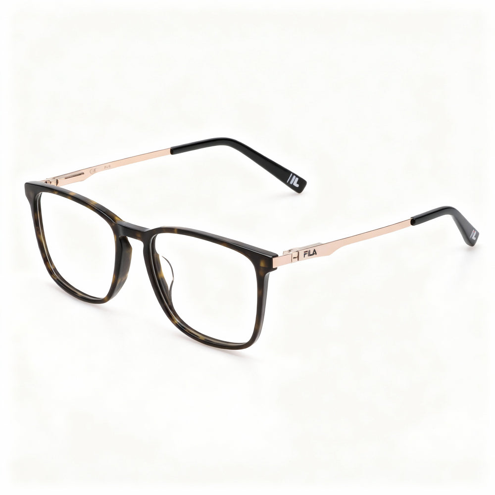 Fila Rectangle Eyeglasses Men — side view, Havana Acetate temples