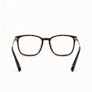 Fila Rectangle Eyeglasses Men — side view, Shiny Dark Havana Acetate-Metal Combination temples