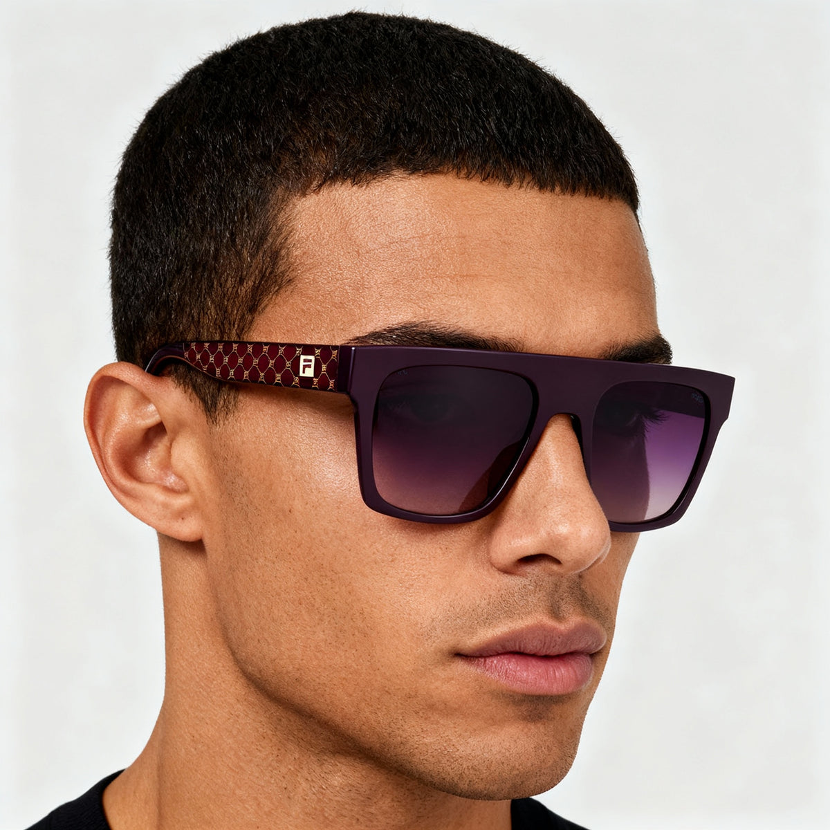 Fila SFI098 Shiny Full Plum Rectangle Sunglasses for Men, 53mm, Photo 4