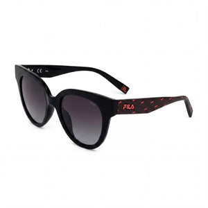 Fila SFI119 Black Cat Eye Sunglasses for Women, Smoke Gradient lens