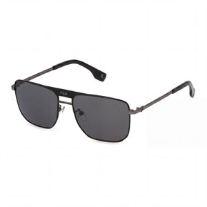 Fila SFI728 Black Rectangle Sunglasses for Men, Smoke lens