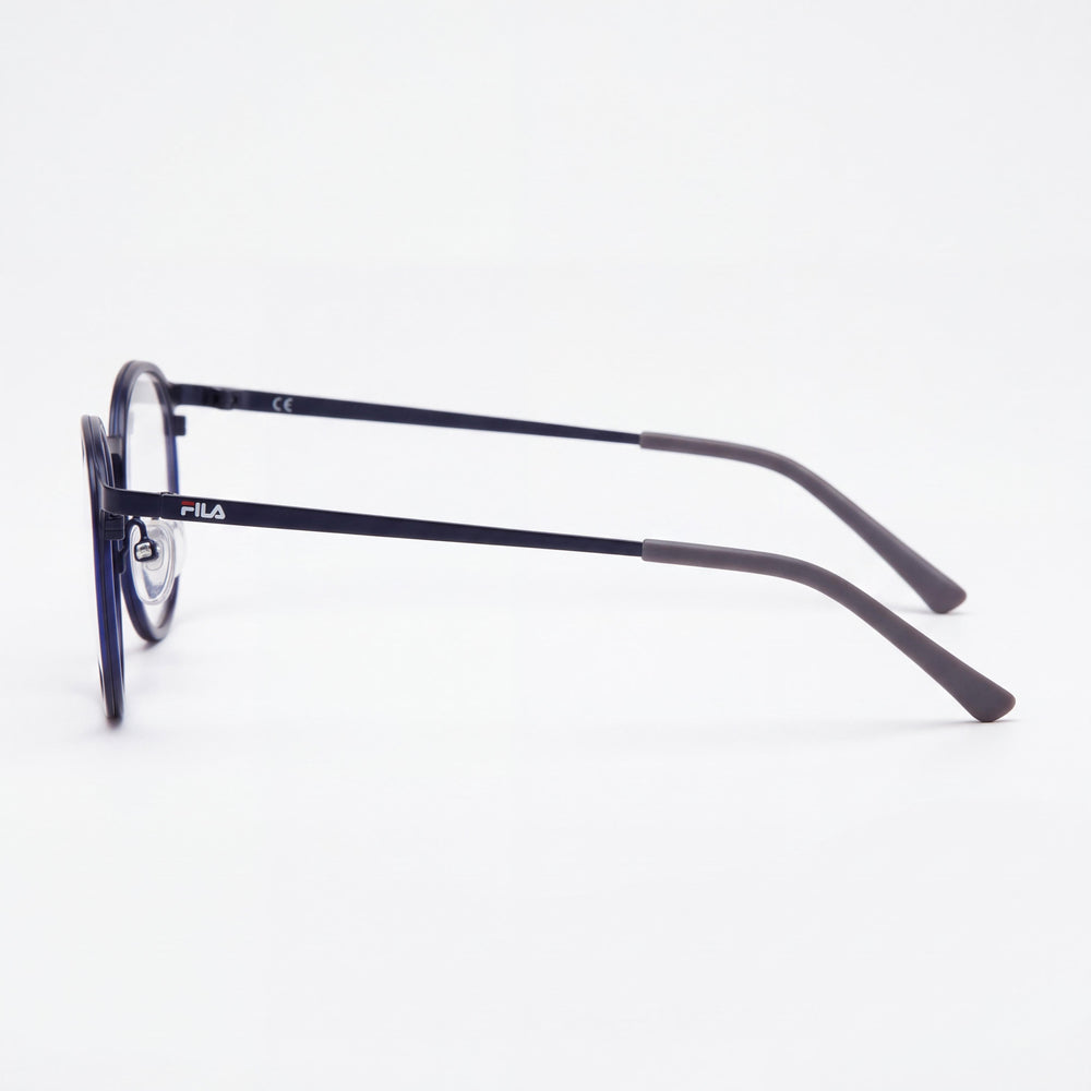 Fila Vf9971 Round Eyeglasses Men — side view, Blue Metal temples