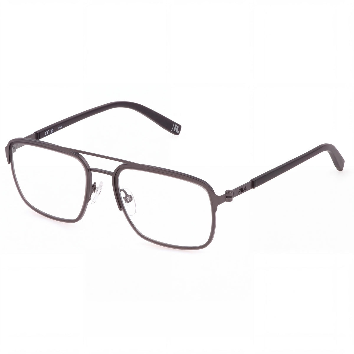 Gafas de hombre Fila VFI442 Vintage de acero inoxidable en color gris plomo mate 53-19-145 con lentes de demostración transparentes, listas para graduar, Photo 1