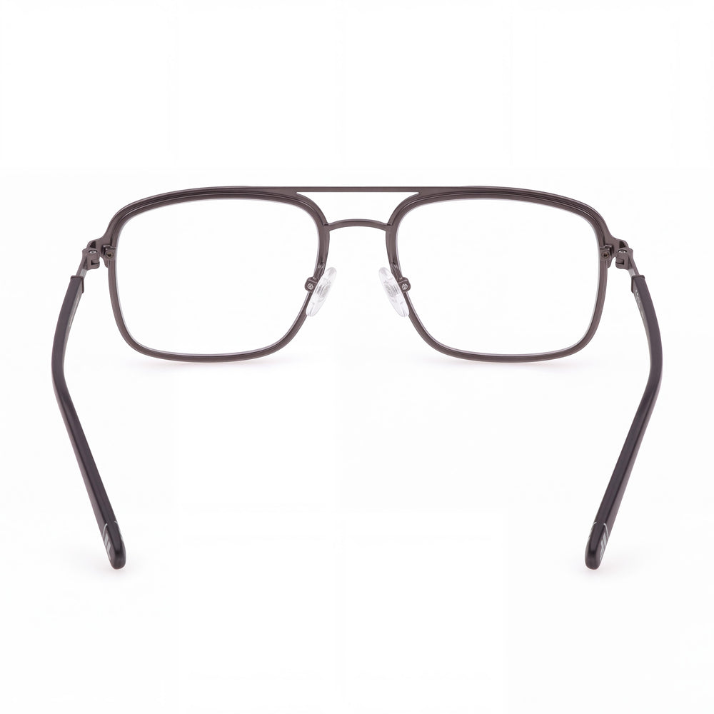 Fila VFI442 Aviator Eyeglasses Men — side view, Matt Gun Metal Stainless Steel temples