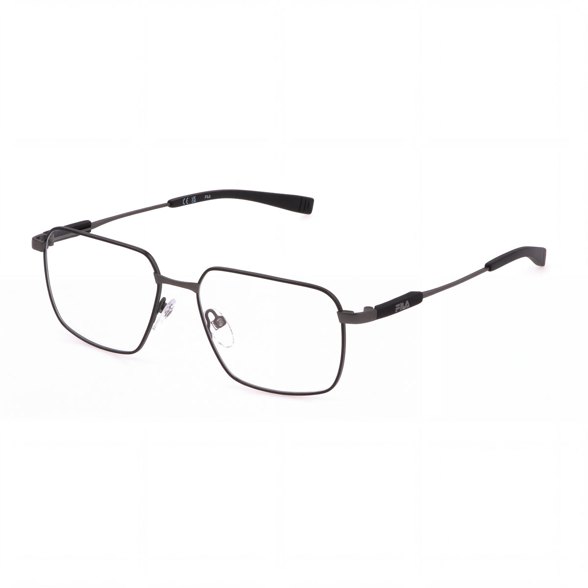 Gafas Fila VFI534 para hombre, montura de acero inoxidable en negro semimate con detalles en color plomo brillante, 56-16-145, Photo 1