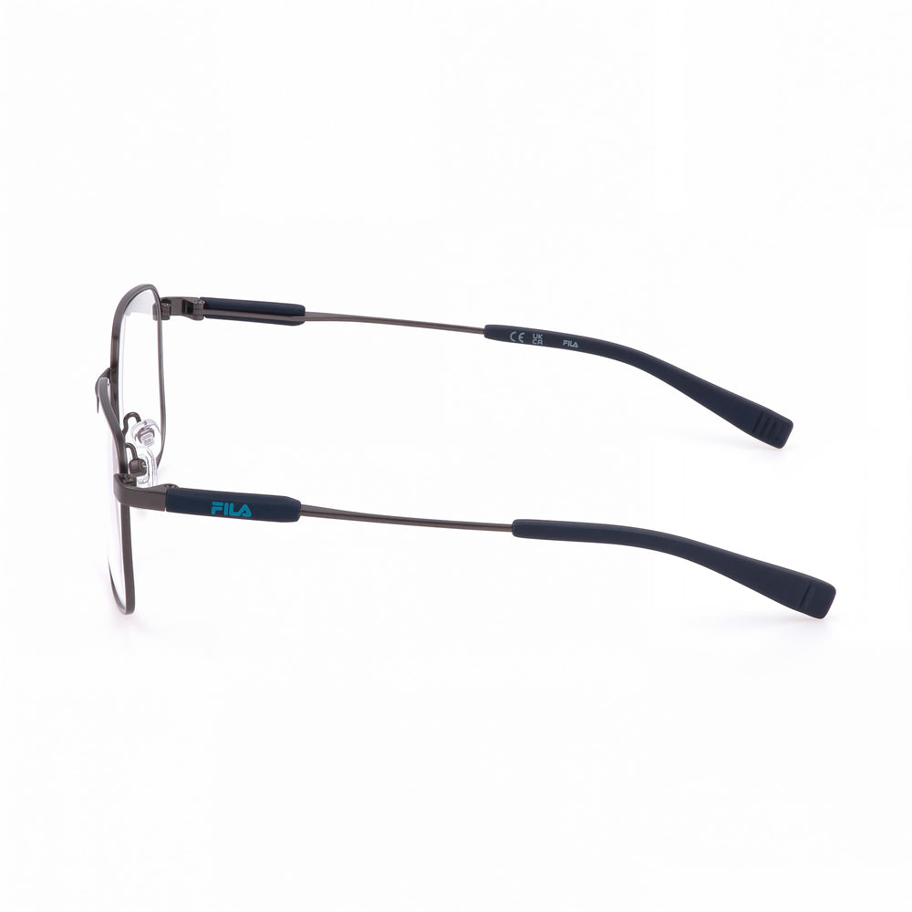 Fila VFI534 Rectangle Eyeglasses Men — side view, Silver Stainless Steel temples