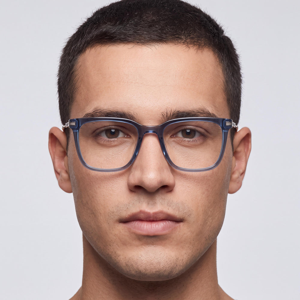 Fila Vfi732 Square Eyeglasses Men — side view, Blue frame temples