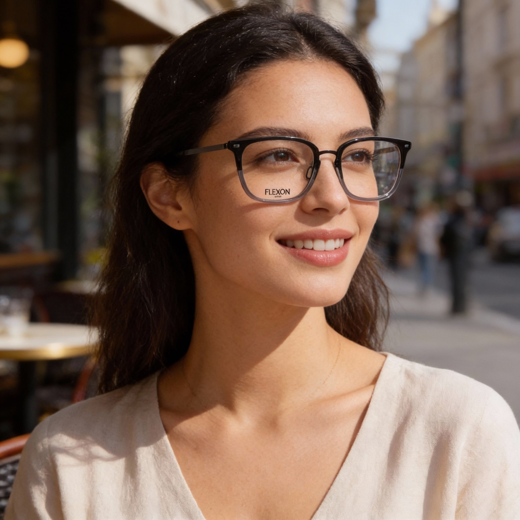 Flexon B2020 Brown Silver Rectangle Unisex Eyeglasses, 55mm, Photo 4
