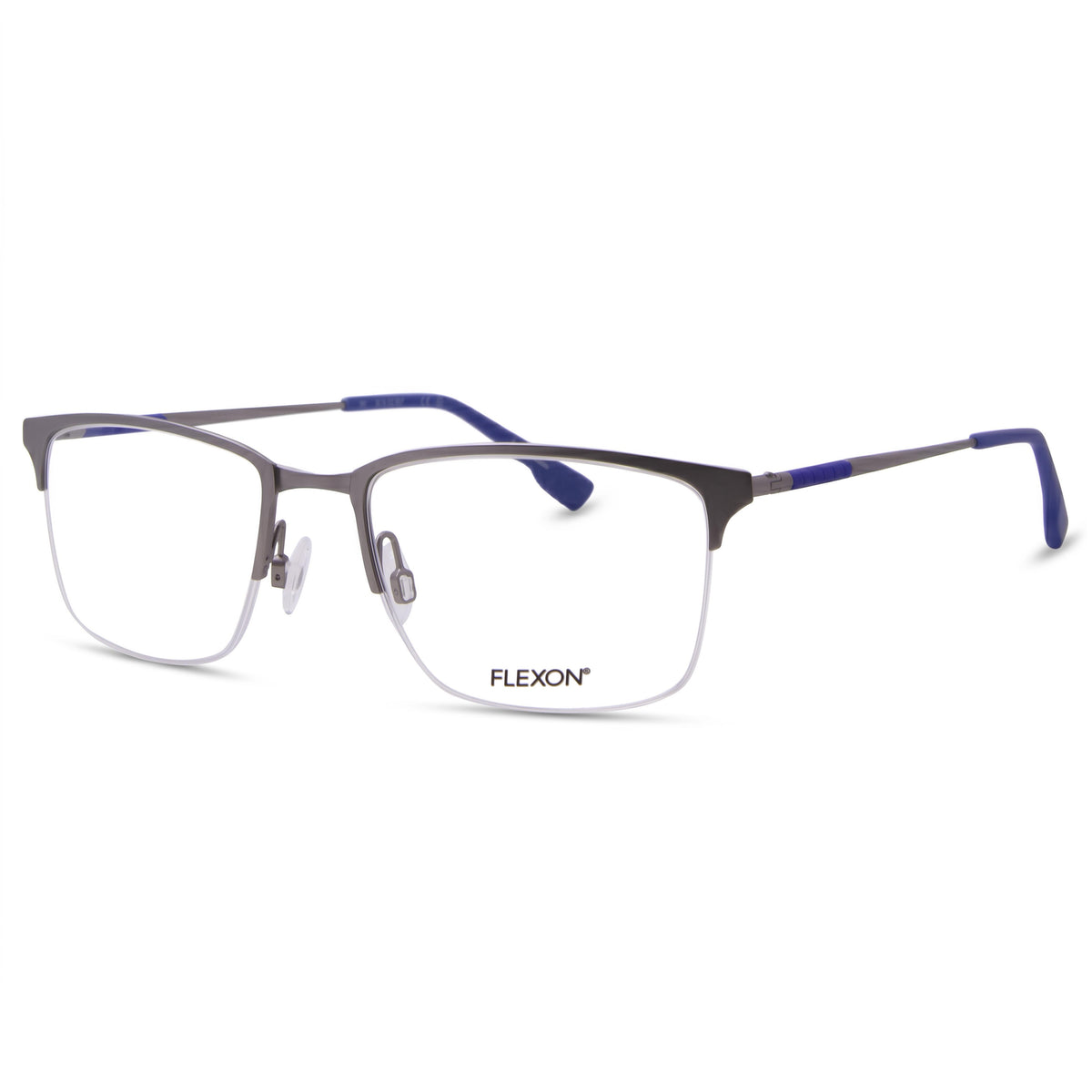 Flexon E1130 Matte Silver Rectangle Eyeglasses Unisex, 55mm, Photo 1
