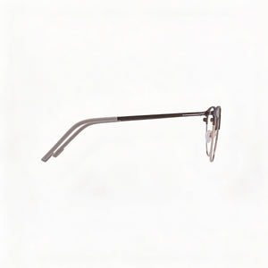 Flexon E1142 Round Eyeglasses Men — side view, Gray Metal temples