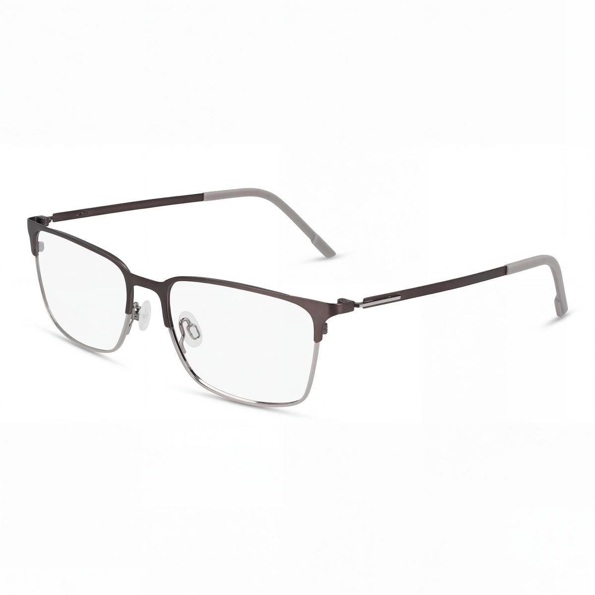 Flexon E1147 Matte Gunmetal/Silver Rectangle Eyeglasses Unisex, 55mm, Photo 1