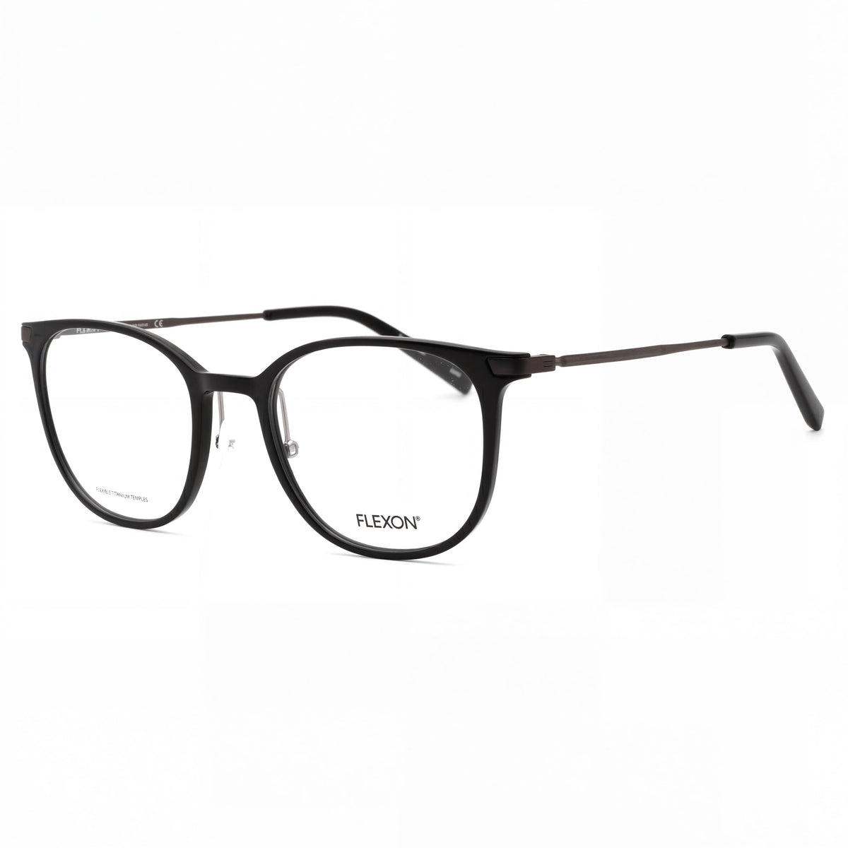 Flexon Ep8002 Shiny Black Round Eyeglasses Unisex, 52mm, Photo 1