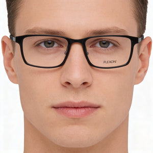 Flexon EP8008 Rectangle Eyeglasses Unisex — side view, Black Metal temples