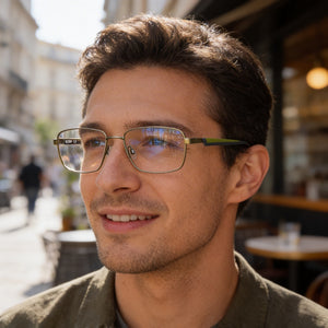 Flexon FLH6077 Rectangle Eyeglasses for Men — interior view, Polycarbonate demo lenses