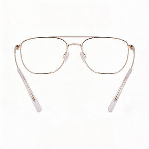 Flexon Aviator Eyeglasses Men — side view, Gold Metal temples