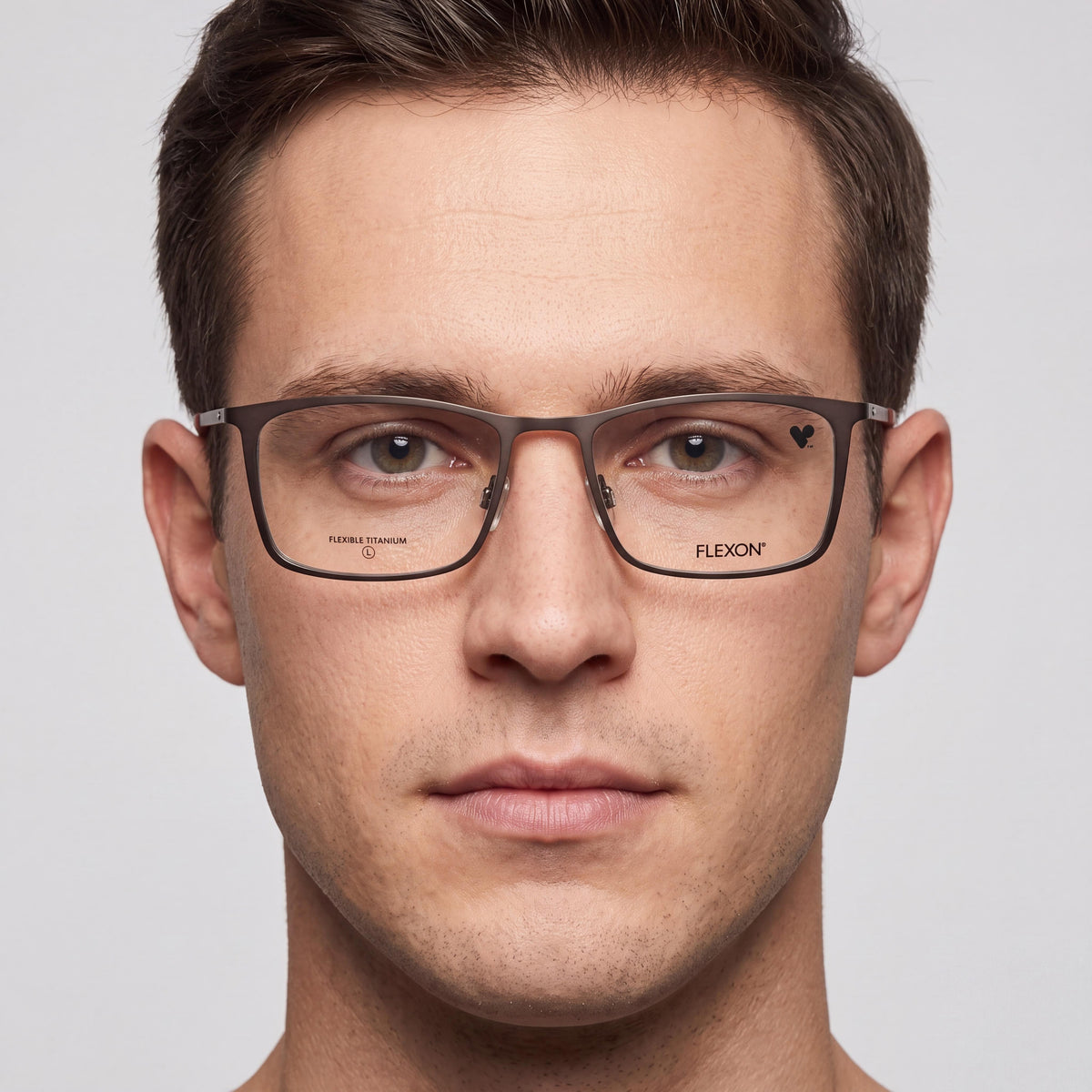 Monturas de gafas Flexon para hombre con lentes de demostración transparentes, listas para prescripción personalizada, en bronce gris mate sepia, Photo 4