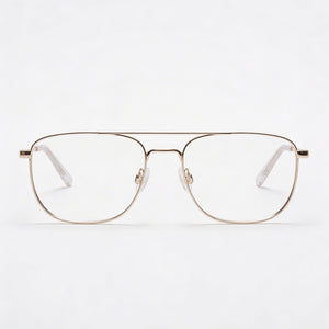 Flexon H6072 Aviator Eyeglasses Men — side view, Gold Plastic temples