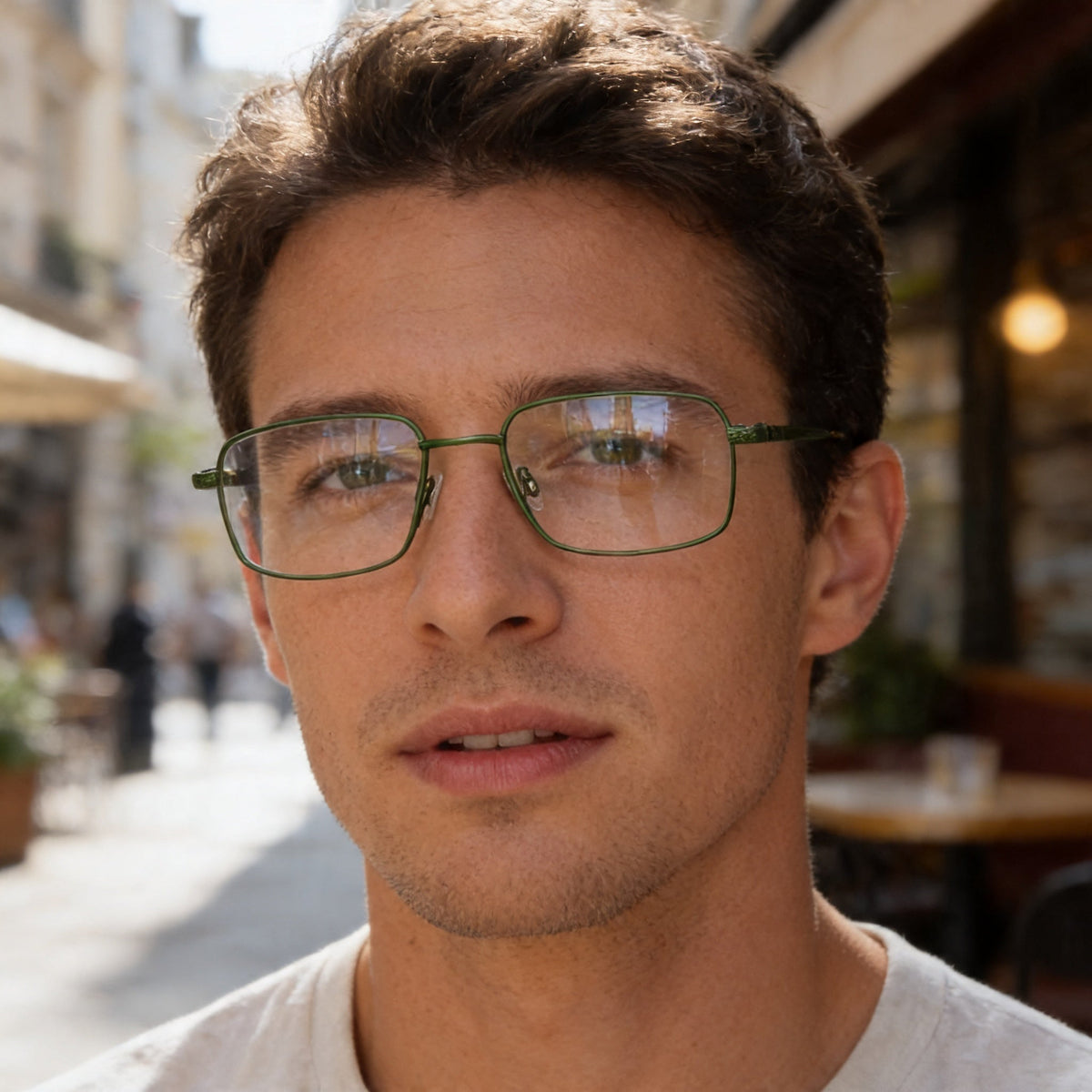 Gafas de acetato para hombre Flexon H6074 con montura satinada color oliva | Ancho de lente 52 mm | Ancho de puente 18 mm | Longitud de patilla 145 mm, Photo 5