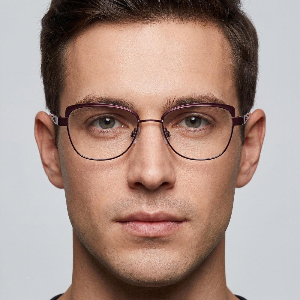 Flexon W3012 Cat Eye Eyeglasses Men — side view, Violet Metal temples
