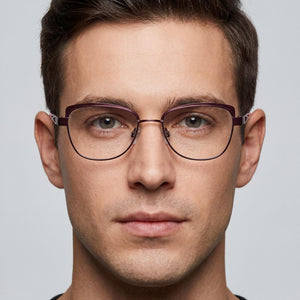 Flexon W3012 Cat Eye Eyeglasses Men — side view, Violet Metal temples