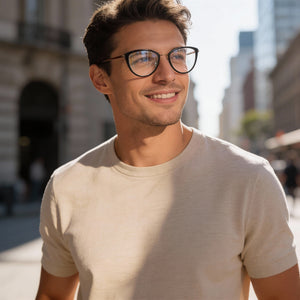 Flexon W3020 Cat Eye Eyeglasses Men — side view, Gray Metal temples