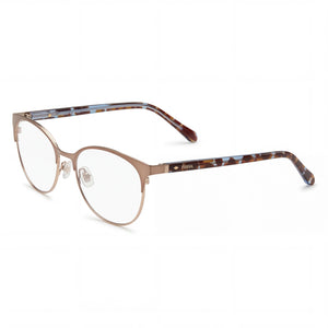 Fossil 7041 Gold Round Eyeglasses for Women, Stainless Steel frame