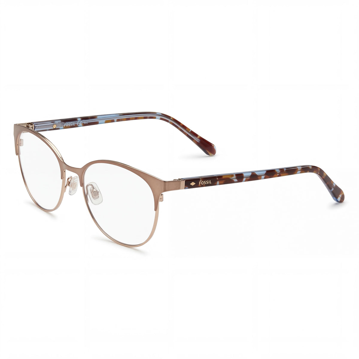 Fossil 7041 Brown Round Eyeglasses for Women, Stainless Steel 52mm, Photo 1