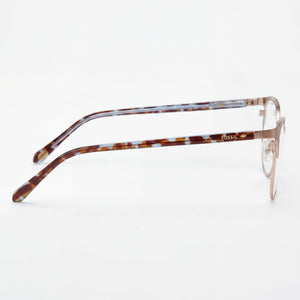 Fossil 7041 Round Eyeglasses Women — side view, Gold Stainless Steel temples