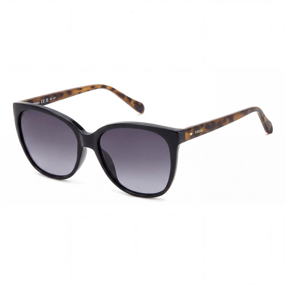 Fossil Fos 3147/G/S Black Square Sunglasses for Women, Dark Grey Shaded lens