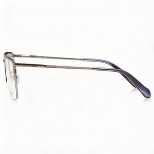 Fossil Fos 7147 Rectangle Eyeglasses Unisex — side view, Matte Dark Ruthenium Alloy Steel temples