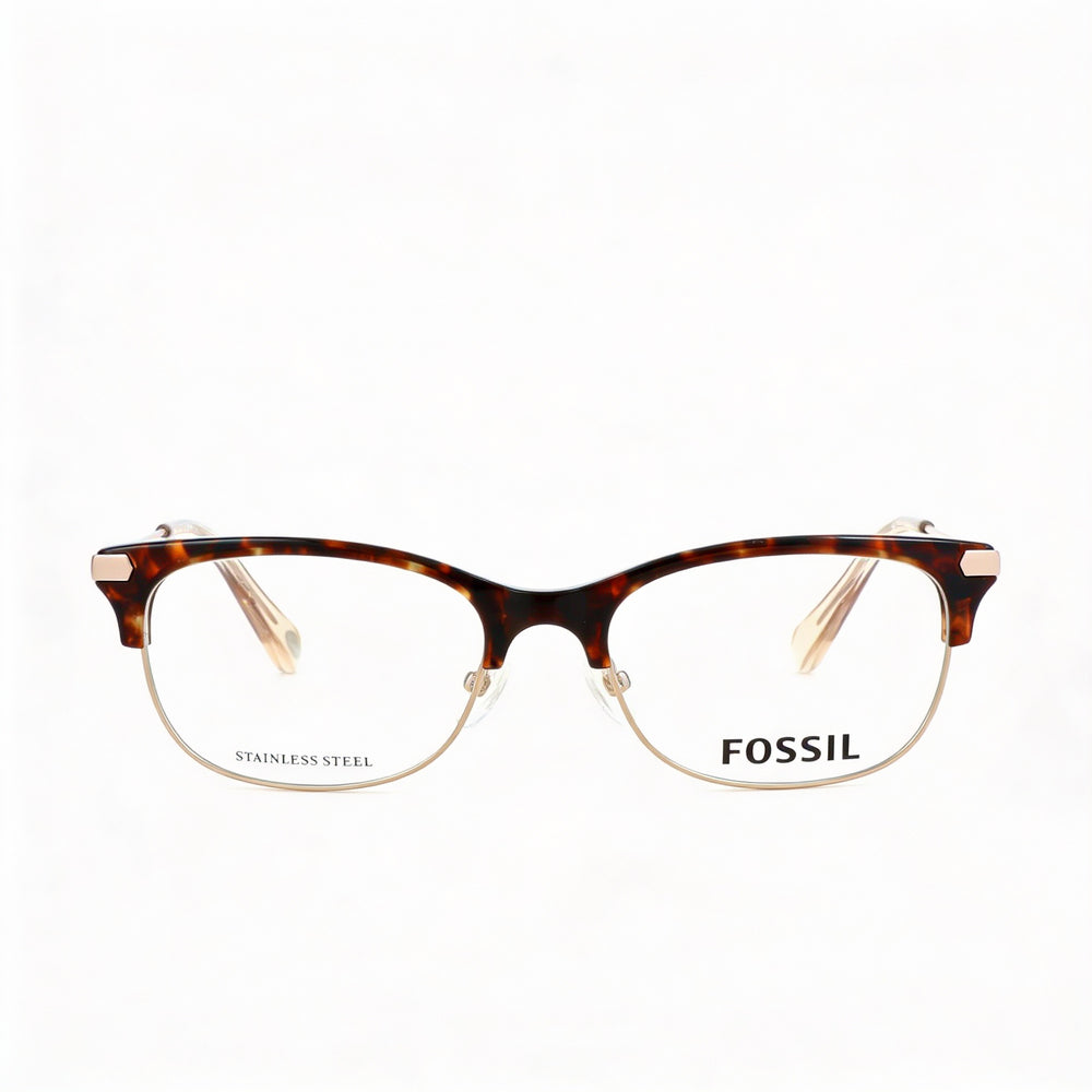 Fossil Rectangle Eyeglasses for Women — front view, Alloy Steel
