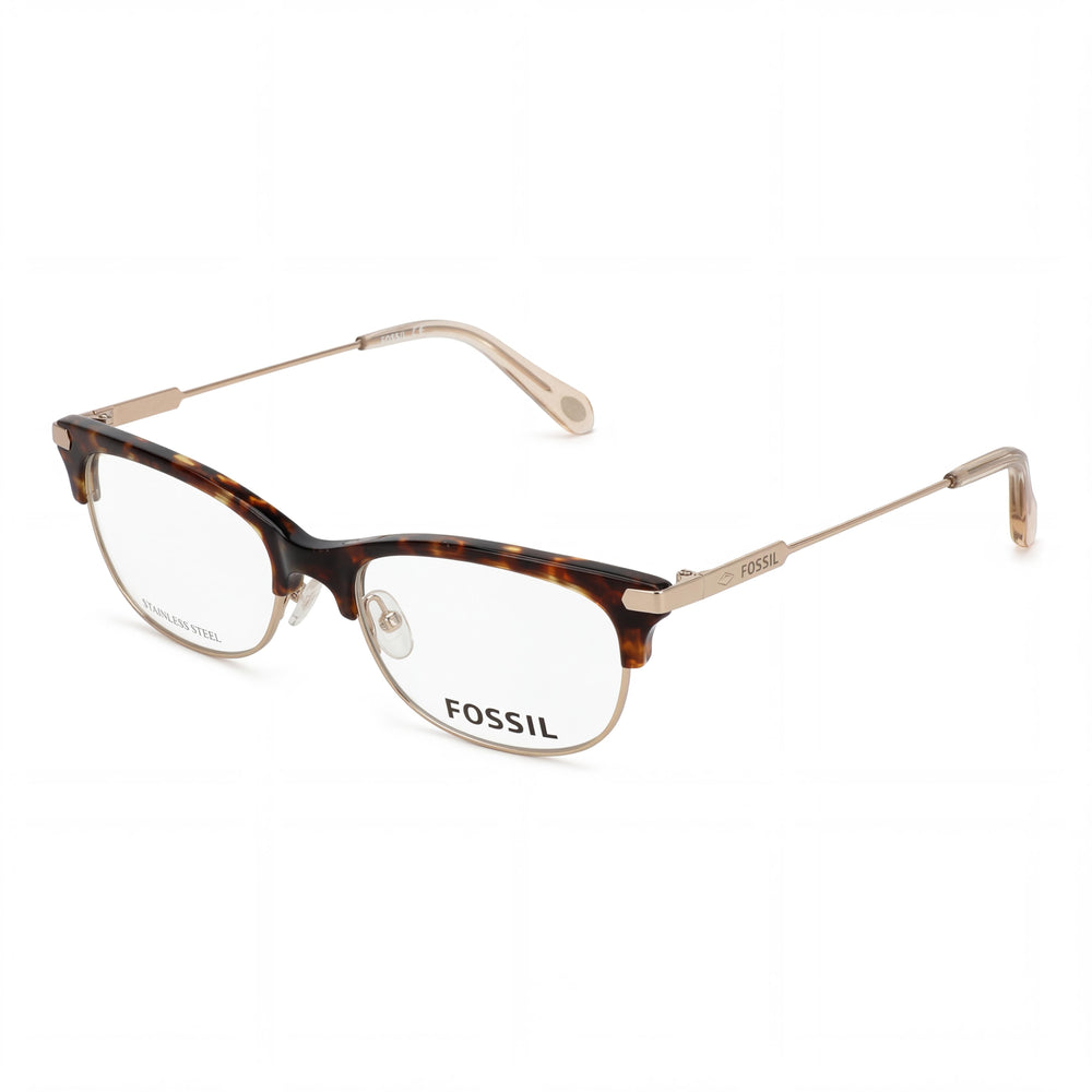 Fossil Gold Rectangle Eyeglasses for Women, Alloy Steel frame