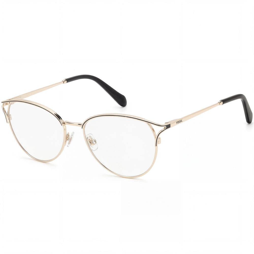 Fossil Gold Rectangle Eyeglasses for Women, Alloy Steel frame