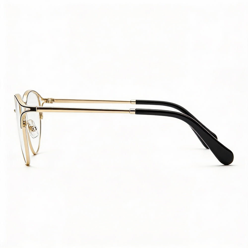 Fossil Rectangle Eyeglasses Women — side view, Gold Alloy Steel temples