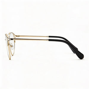 Fossil Rectangle Eyeglasses Women — side view, Gold Alloy Steel temples
