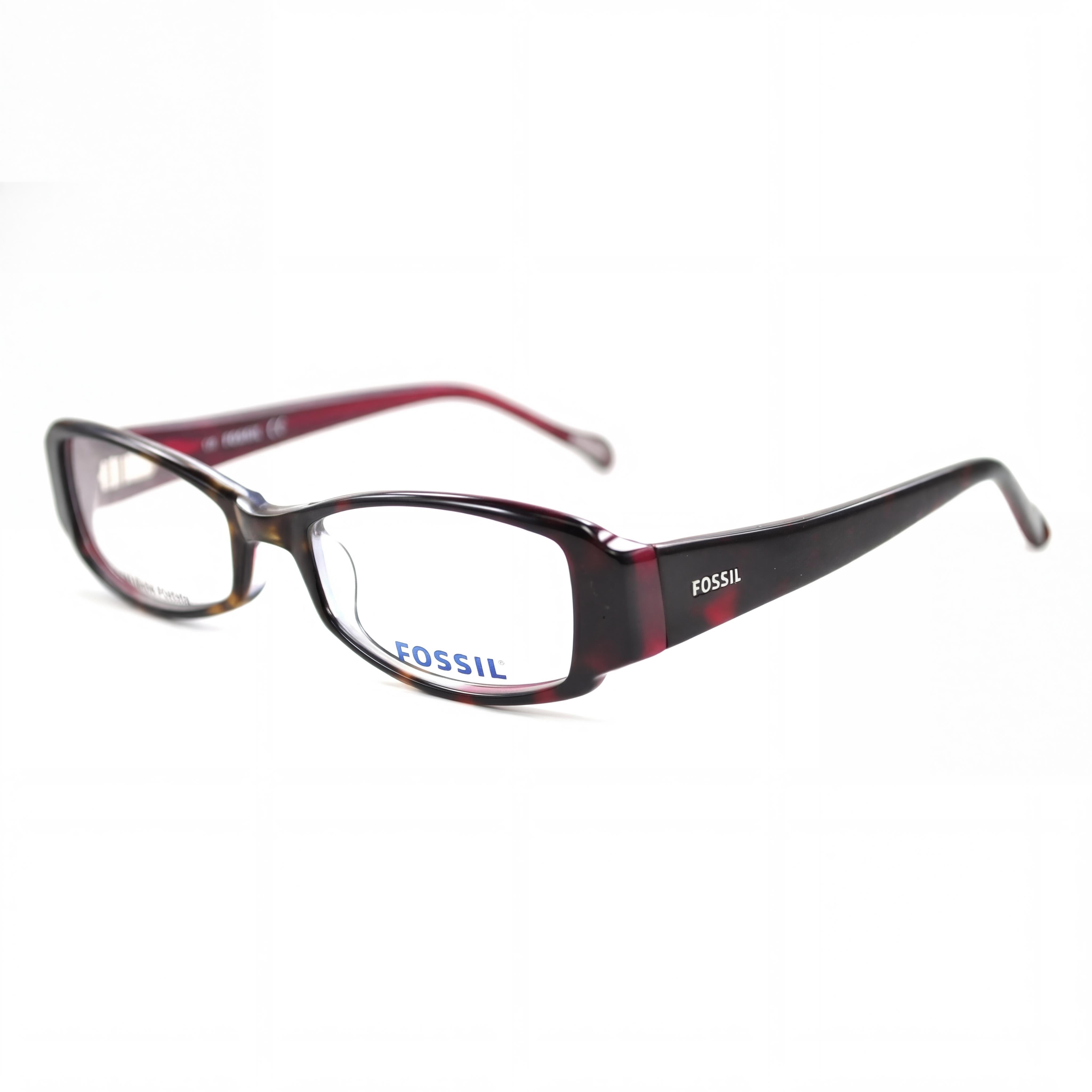 Fossil Dark Tortoise Rectangle Eyeglasses for Women, Acetate, Photo 1