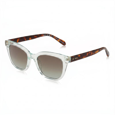Fossil Modern Havana Rectangle Sunglasses for Women, Crystal Green lens