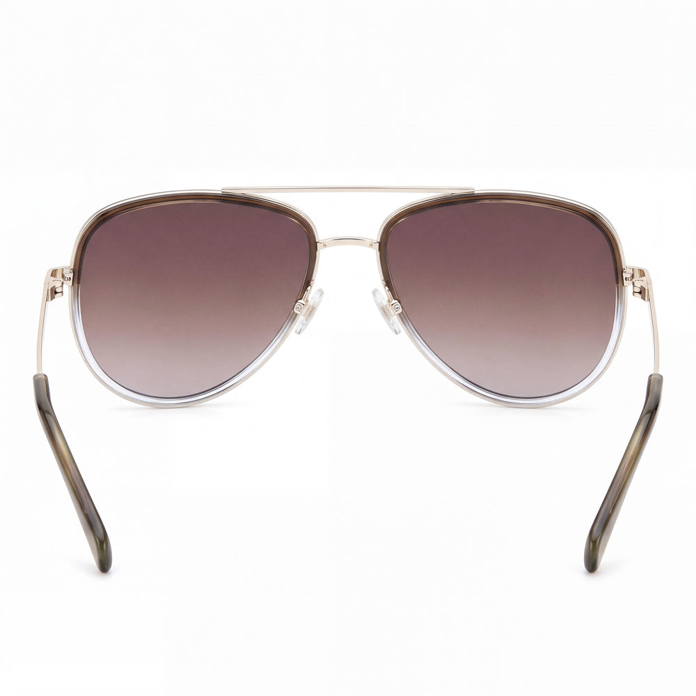 Fossil Pilot Aviator Sunglasses Women — side view, Non-Polarized Brown Shaded lens