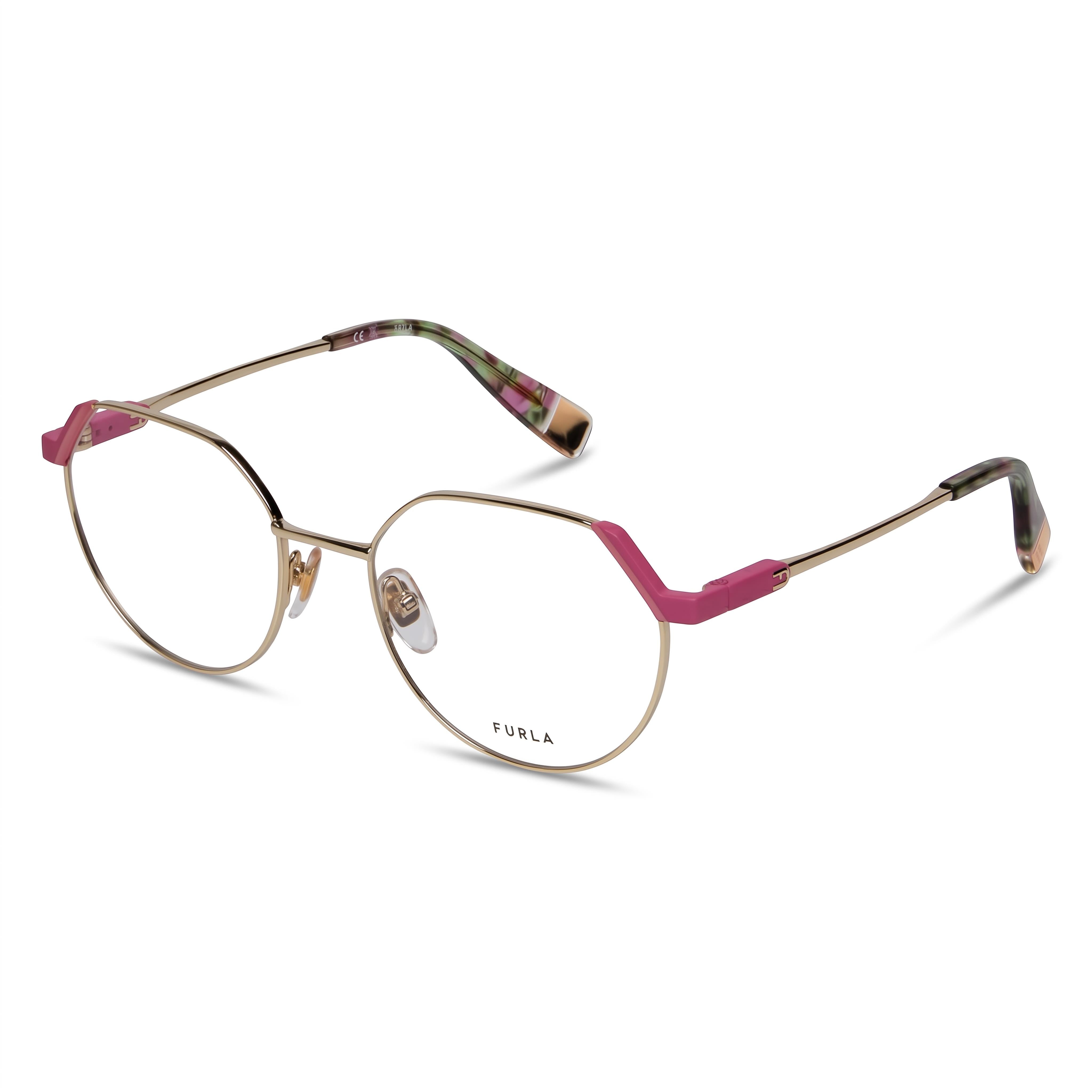 Furla Light Gold Round Eyeglasses for Women, Metal 52mm, Photo 1