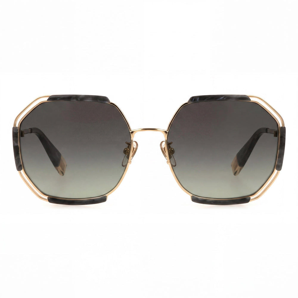 Furla Sfu785 Geometric Sunglasses for Women — front view, Stainless Steel frame