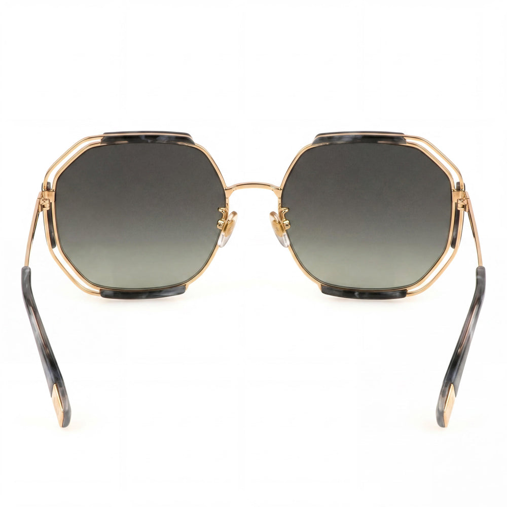 Furla Sfu785 Geometric Sunglasses Women — side view, Non-Polarized Smoke gradient lens