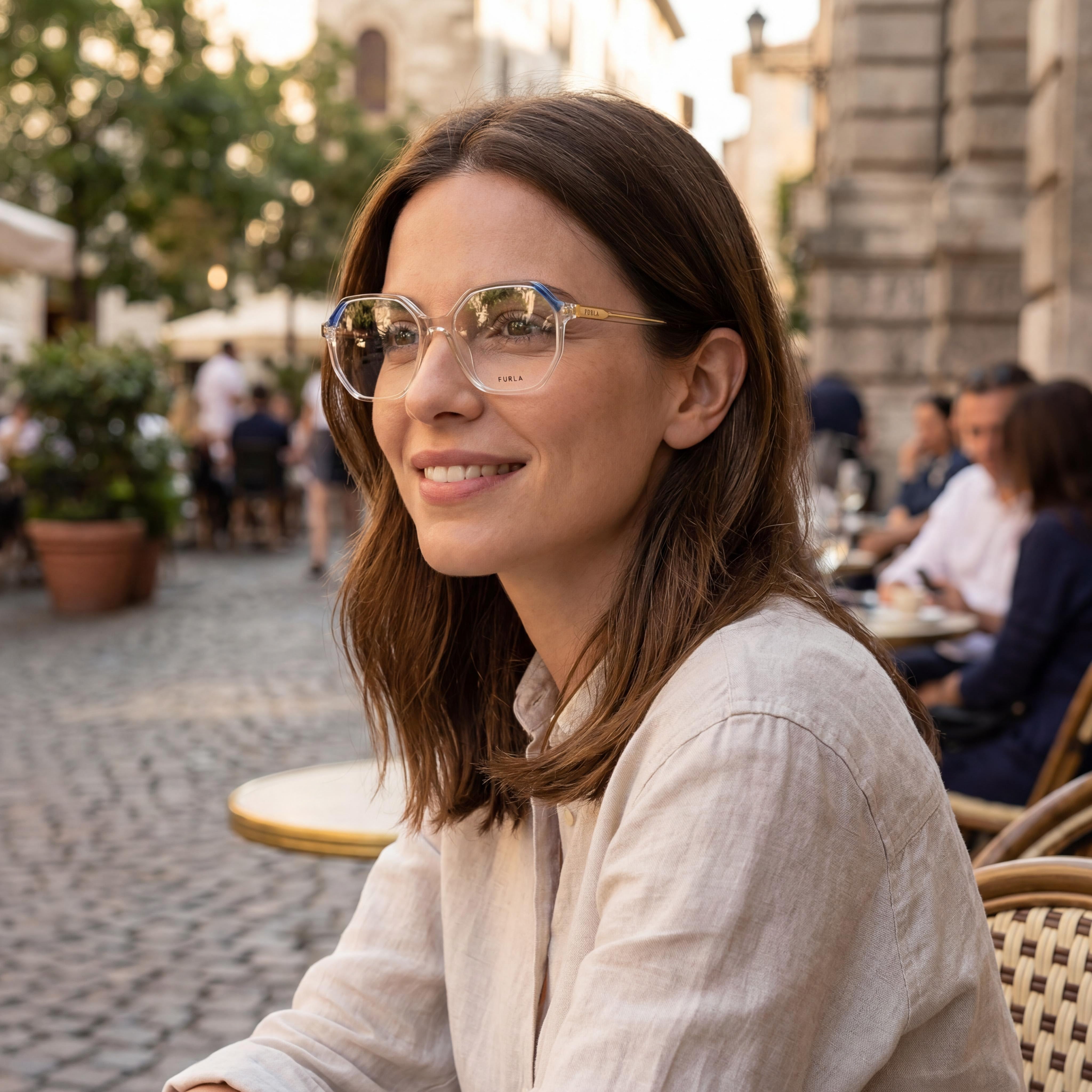 Gafas geométricas Furla VFU578 color beige para mujer, acetato de 53 mm, Photo 3