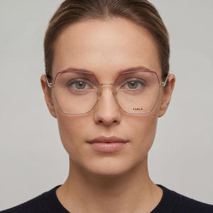 Furla VFU674 Square Eyeglasses for Women — interior view, Plastic demo lenses