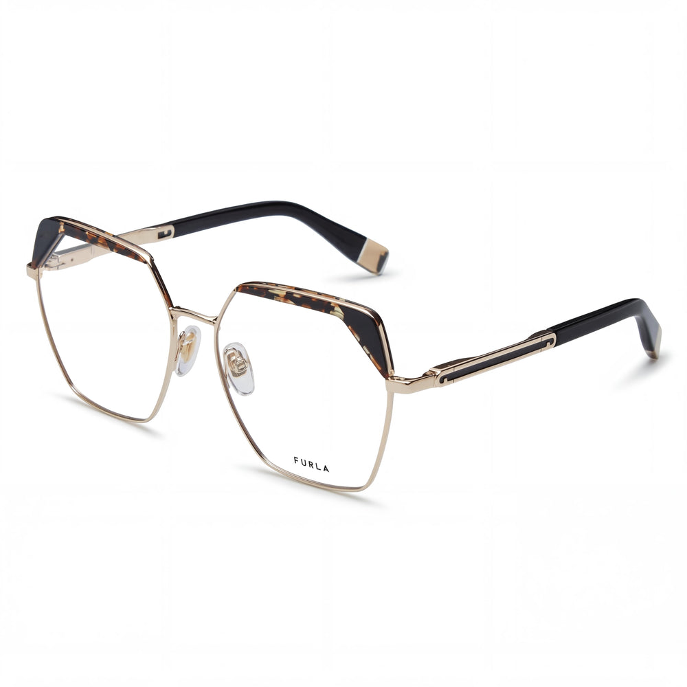 Furla VFU674V Gold Rectangle Eyeglasses for Women, Combined Metal Acetate frame