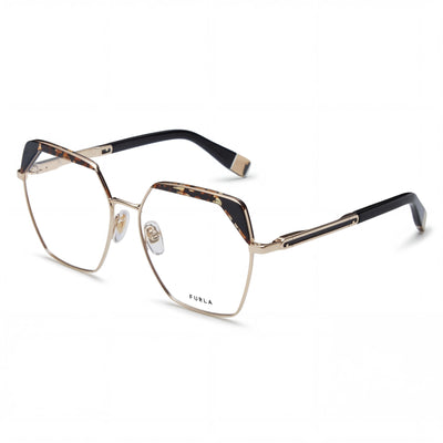 Furla VFU674V Gold Rectangle Eyeglasses for Women, Combined Metal Acetate frame