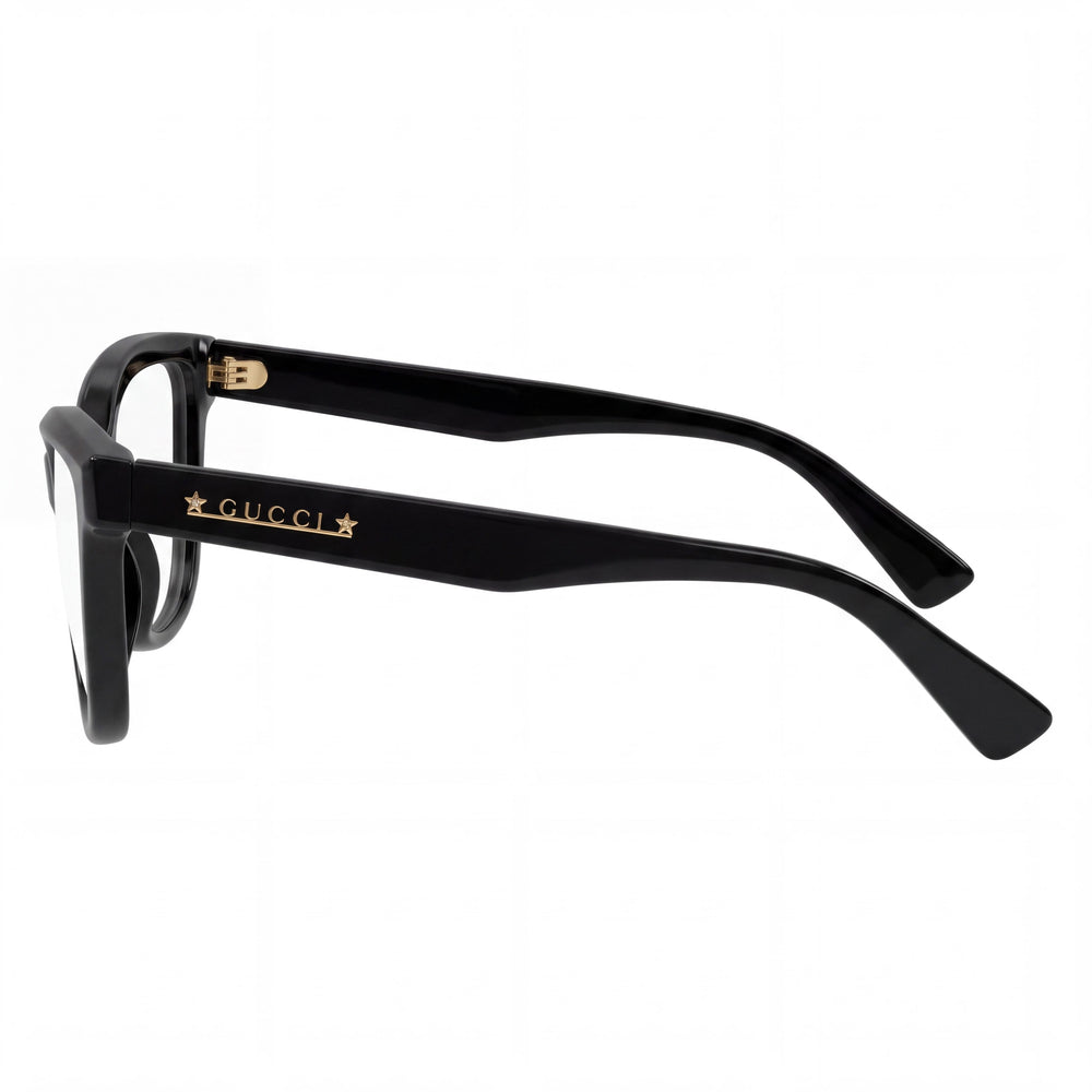 Gucci 1589o-001 Cat Eye Eyeglasses Women — side view, Black Acetate temples
